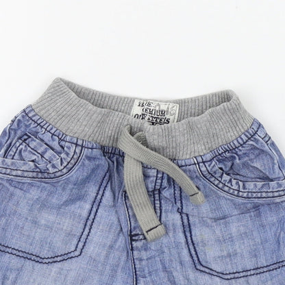 Close-up detail of Tu Baby Blue Cargo Jeans, size 12-18, Months
