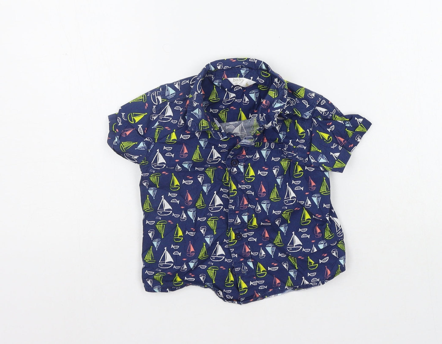 M&Co Boys Blue Geometric  Basic Button-Up Size 12-18 Months