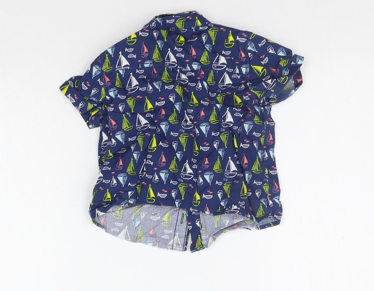 M&Co Boys Blue Geometric  Basic Button-Up Size 12-18 Months
