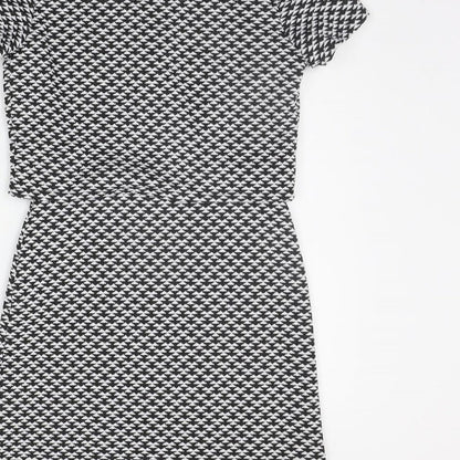 Brand and care label for Atmosphere women’s black geometric a-line, size UK 6