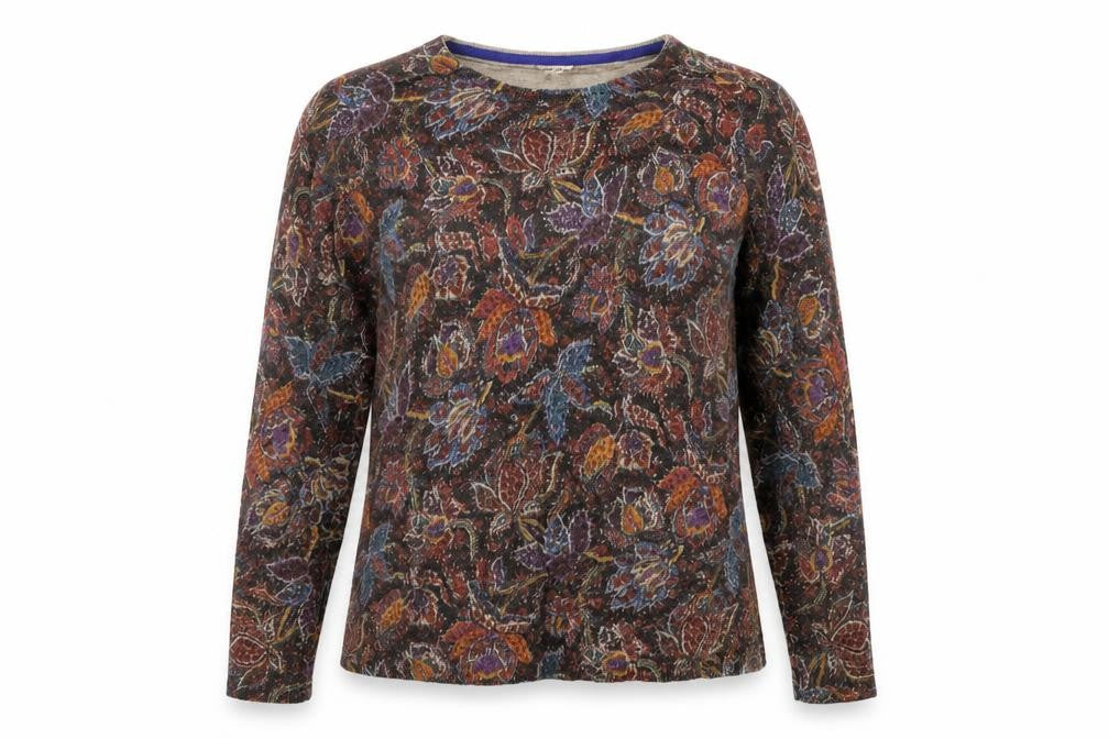 East Womens Brown Floral  Henley Jumper Size XS