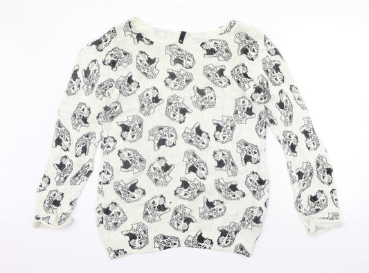 Warehouse Womens White Geometric  Pullover Jumper Size M