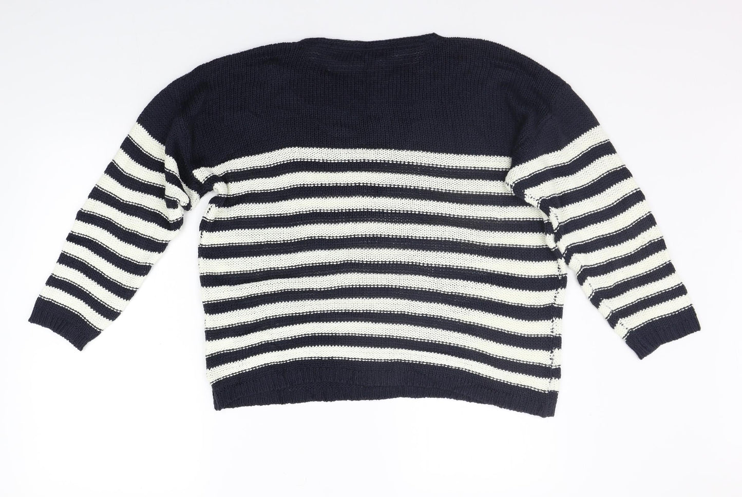 /text Womens Blue Striped  Pullover Jumper Size L