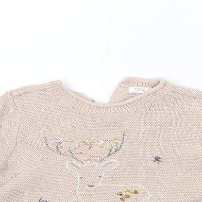 Close-up detail of Next girls’ beige jumper, size 12-18, months