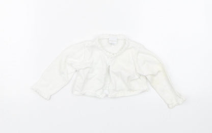 Additional front view of Bluezoo girls’ white cardigan jumper, size 3-6, months