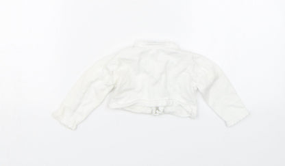 Back view of Bluezoo girls’ white cardigan jumper, size 3-6, months