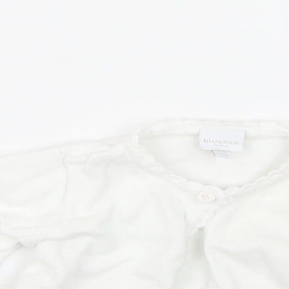 Close-up detail of Bluezoo girls’ white cardigan jumper, size 3-6, months