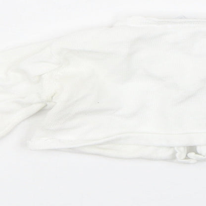 Brand and care label for Bluezoo girls’ white cardigan jumper, size 3-6, months