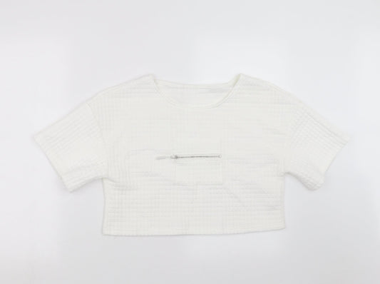 Preworn Womens White Check  Pullover Jumper Size S  - cropped