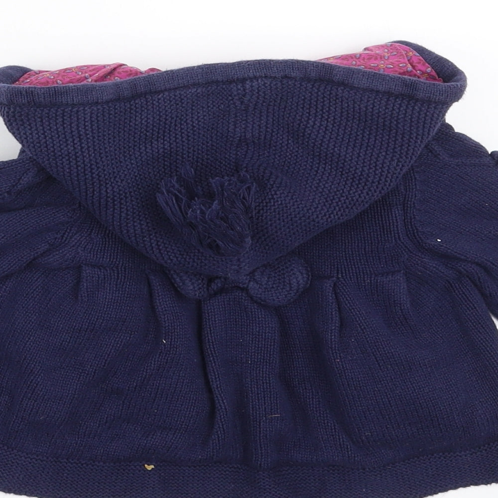 Monsoon Girls Blue  Knit Cardigan Jumper Size 3-6 Months  - hooded