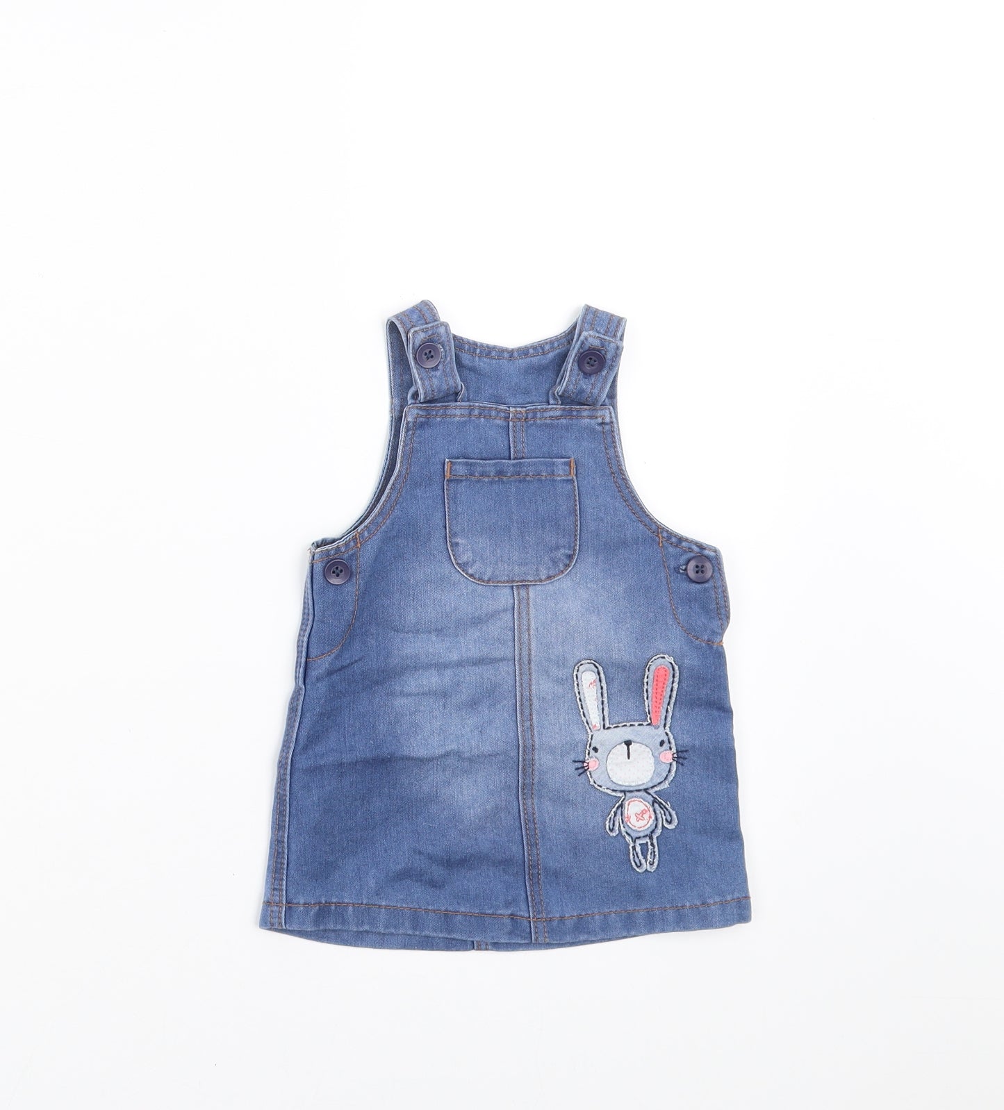 Earlydays Girls Blue  Damask Pinafore/Dungaree Dress  Size 3-6 Months  - rabbit