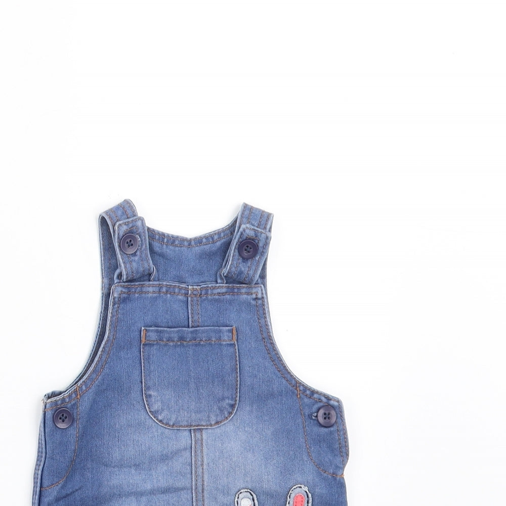 Earlydays Girls Blue  Damask Pinafore/Dungaree Dress  Size 3-6 Months  - rabbit