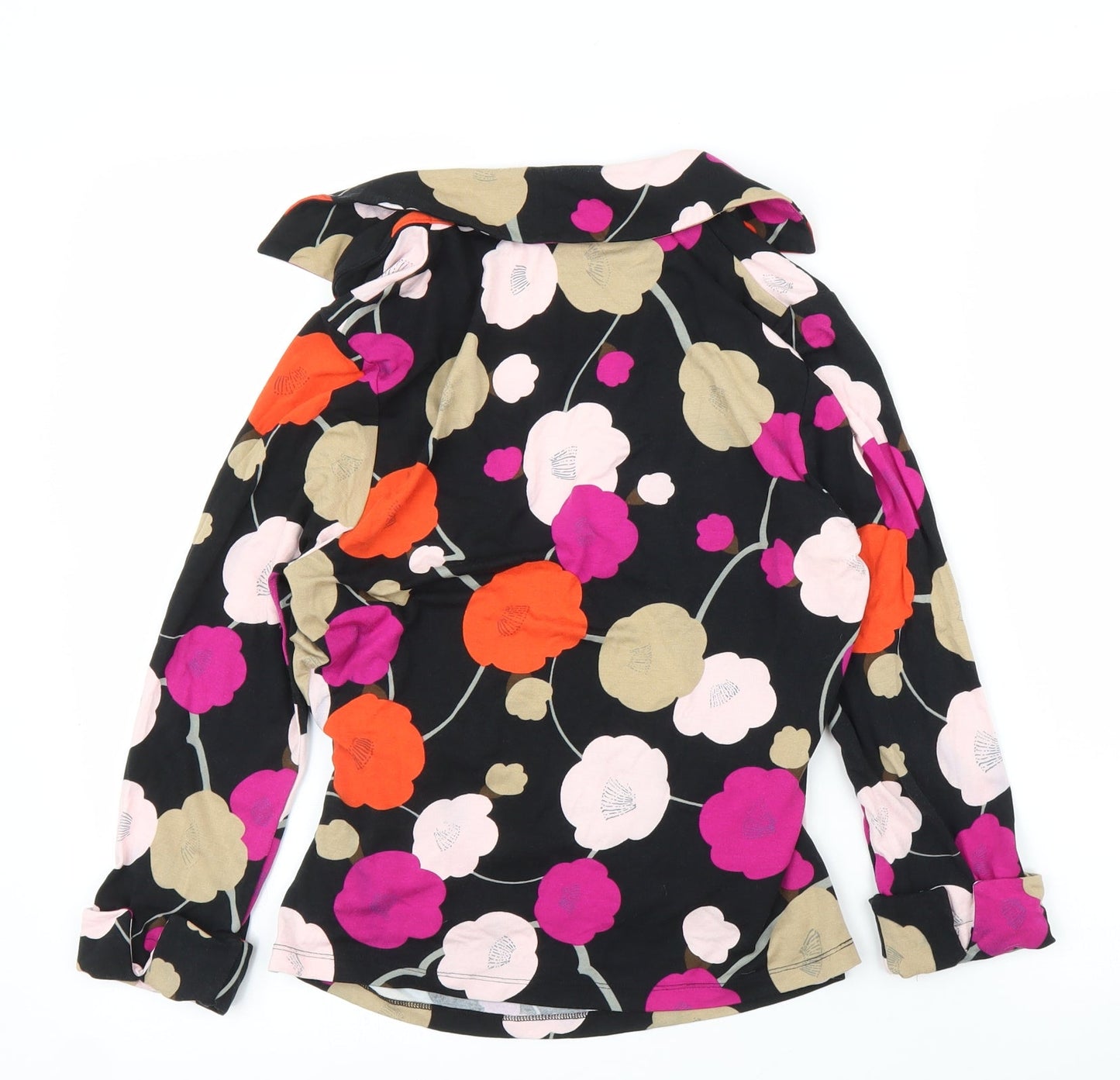 Preworn Womens Black Floral  Wrap Blouse Size S