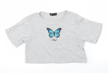 Additional front view of I SAW IT FIRST women’s grey cropped t-shirt, size UK 8