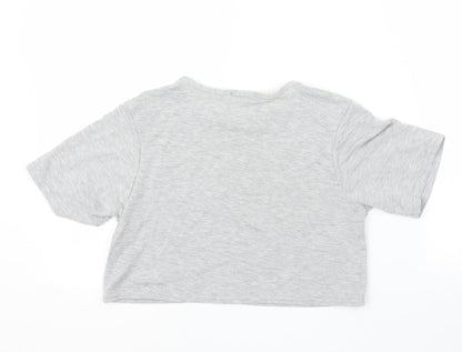 Back view of I SAW IT FIRST women’s grey cropped t-shirt, size UK 8