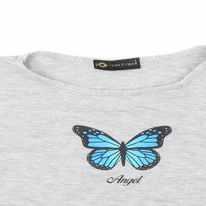 Close-up detail of I SAW IT FIRST women’s grey cropped t-shirt, size UK 8