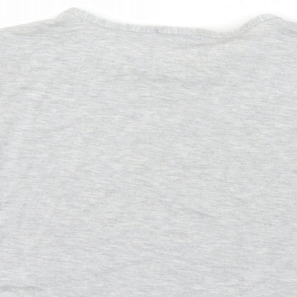 Brand and care label for I SAW IT FIRST women’s grey cropped t-shirt, size UK 8