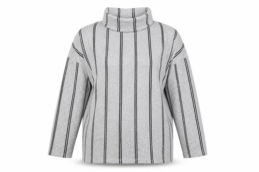 F&F Womens Grey Striped Knit Pullover Sweatshirt Size 16