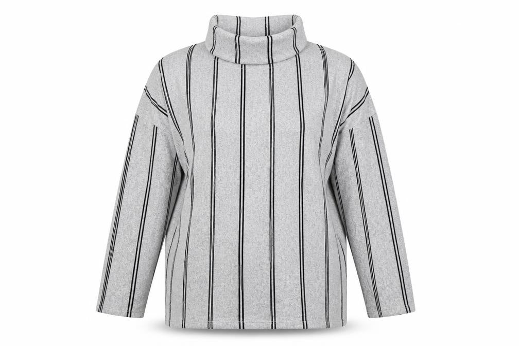 F&F Womens Grey Striped Knit Pullover Sweatshirt Size 16