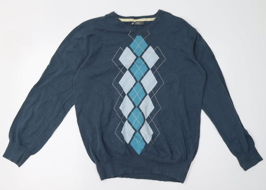 Brooker Mens Blue Geometric  Pullover Sweatshirt Size M