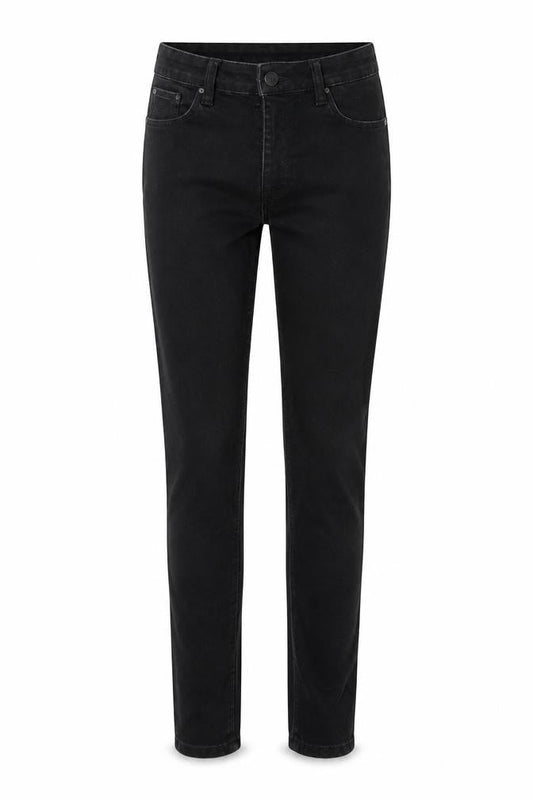 Front view of Denim & Co. women’s black denim skinny jeans, size UK 8, 29-inch leg