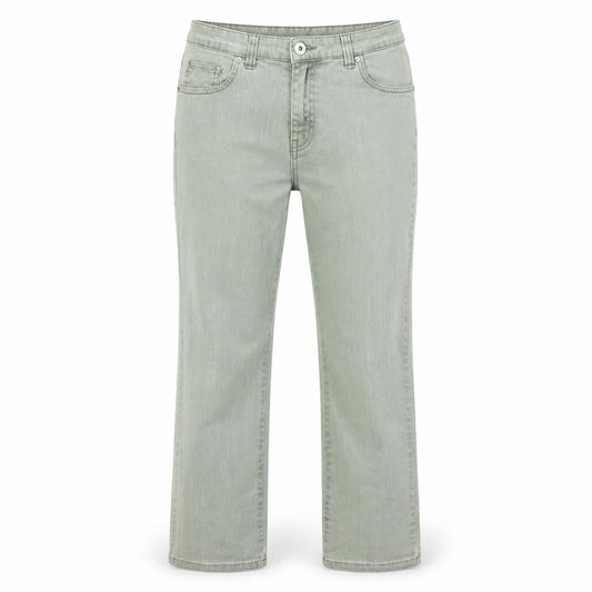 Front view of Papaya women’s green denim skinny jeans, size UK 8, 29-inch leg