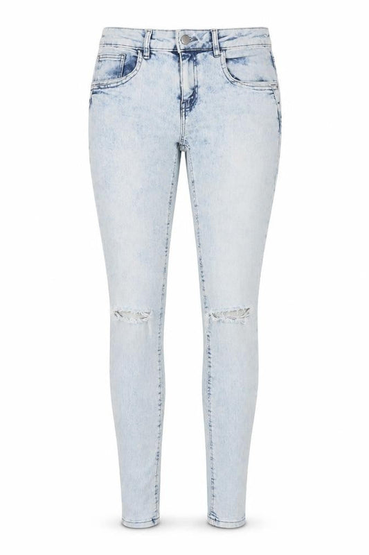 Front view of Denim & Co. women’s blue denim skinny jeans, size UK 8, 30-inch leg
