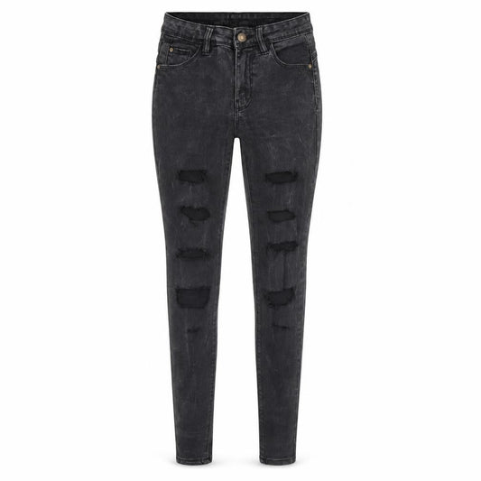 Front view of Denim & Co. women’s black denim skinny jeans, size UK 8, 28-inch leg