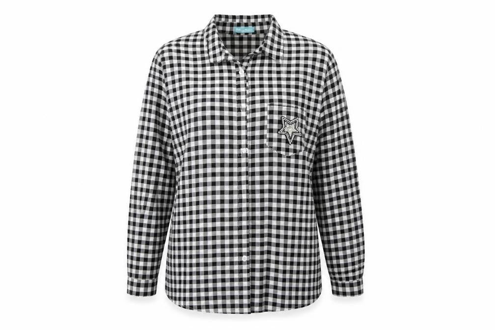 Foresta bella Womens Black Check  Basic Button-Up Size S