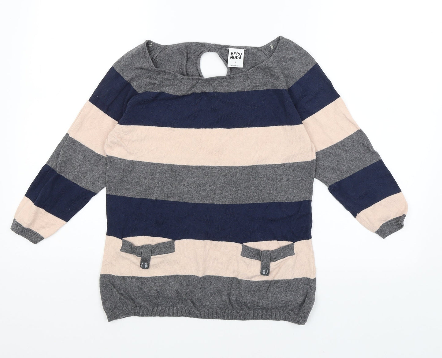 VERO MODA Womens Grey Striped  Basic T-Shirt Size S