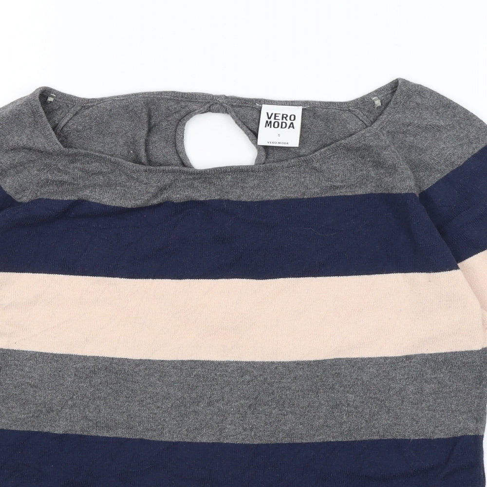VERO MODA Womens Grey Striped  Basic T-Shirt Size S