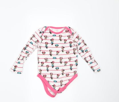 Front view of Disney Baby girls’ geometric basic t-shirt, size 9-12, months - minnie mouse bodysuit