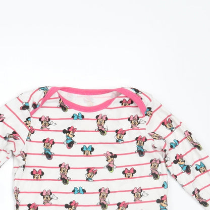 Close-up detail of Disney Baby girls’ geometric basic t-shirt, size 9-12, months - minnie mouse bodysuit