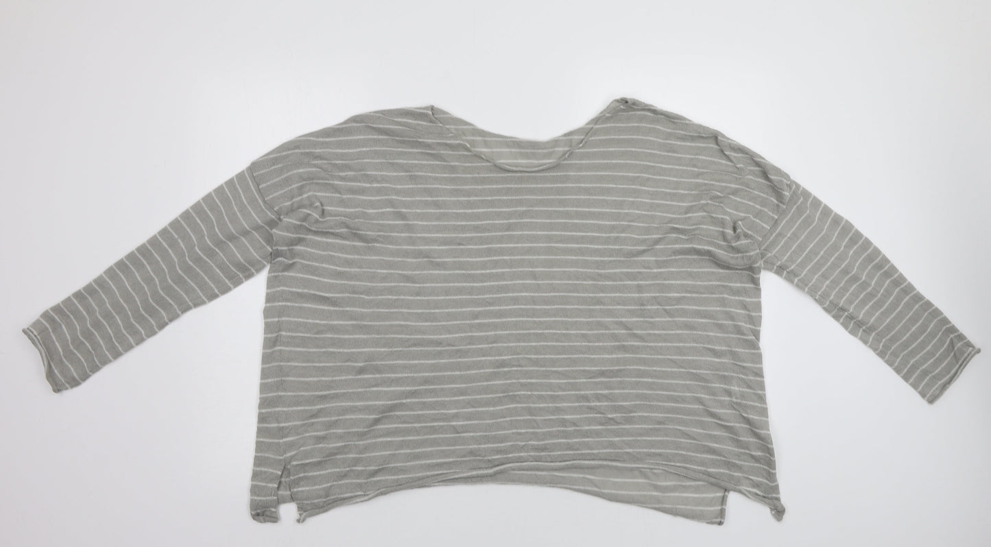 Pull &Bear Womens Grey Striped  Pullover Jumper Size L
