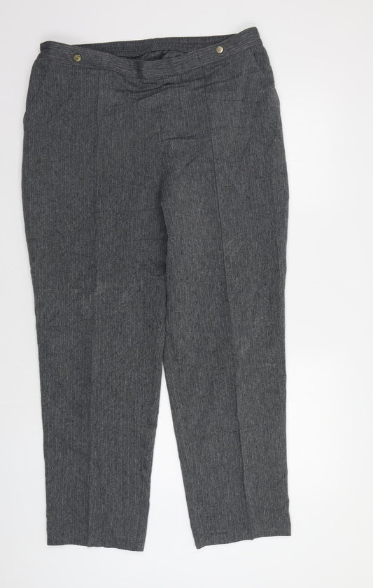 M&S Womens Grey Herringbone  Dress Pants Trousers Size 16 L30 in - Elastic Waist Band