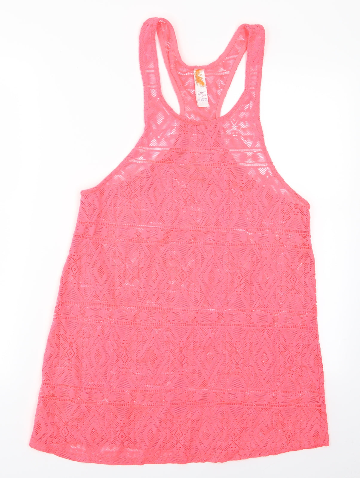 Ocean Club Womens Pink Geometric  Basic T-Shirt Size 6  - Beech Coverall Vest