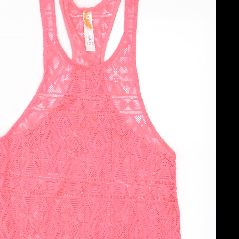 Ocean Club Womens Pink Geometric  Basic T-Shirt Size 6  - Beech Coverall Vest