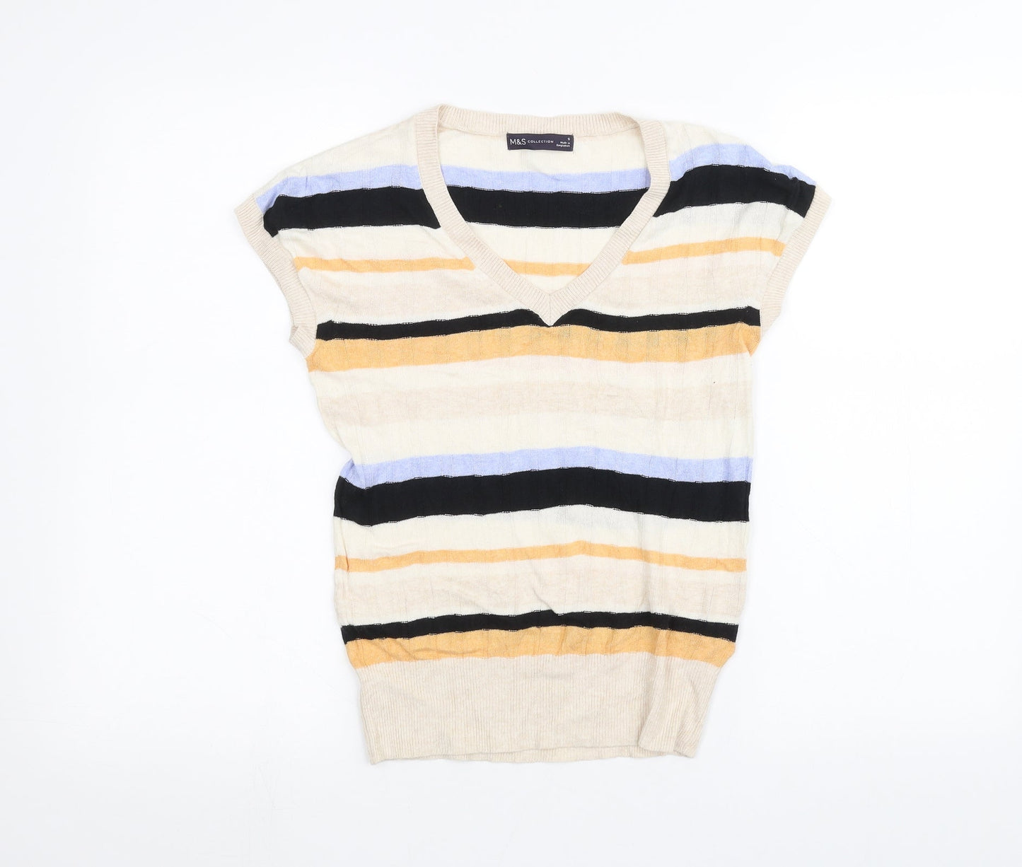 Marks and Spencer Womens White Striped  Basic T-Shirt Size S