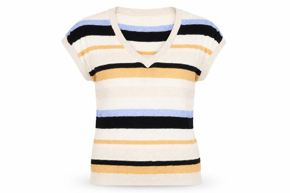 Marks & Spencer Womens White Striped  Basic T-Shirt Size S