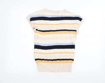 Marks & Spencer Womens White Striped  Basic T-Shirt Size S