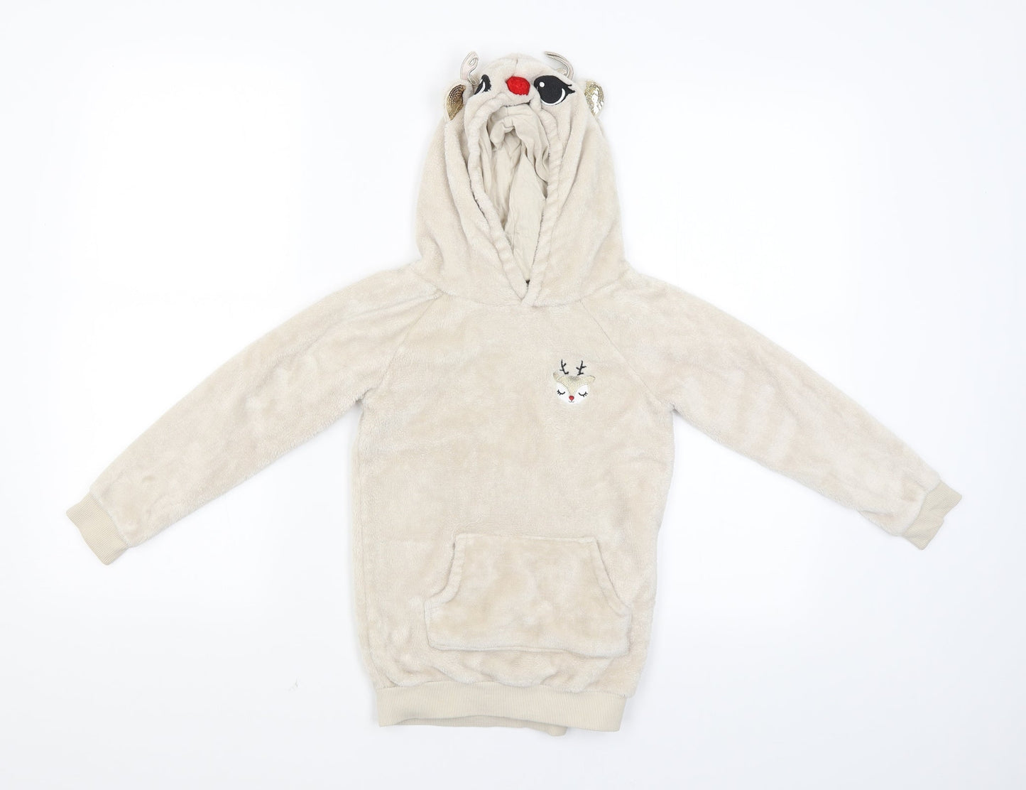 H&M Girls Beige   Pullover Hoodie Size 5-6 Years  - Raindeer