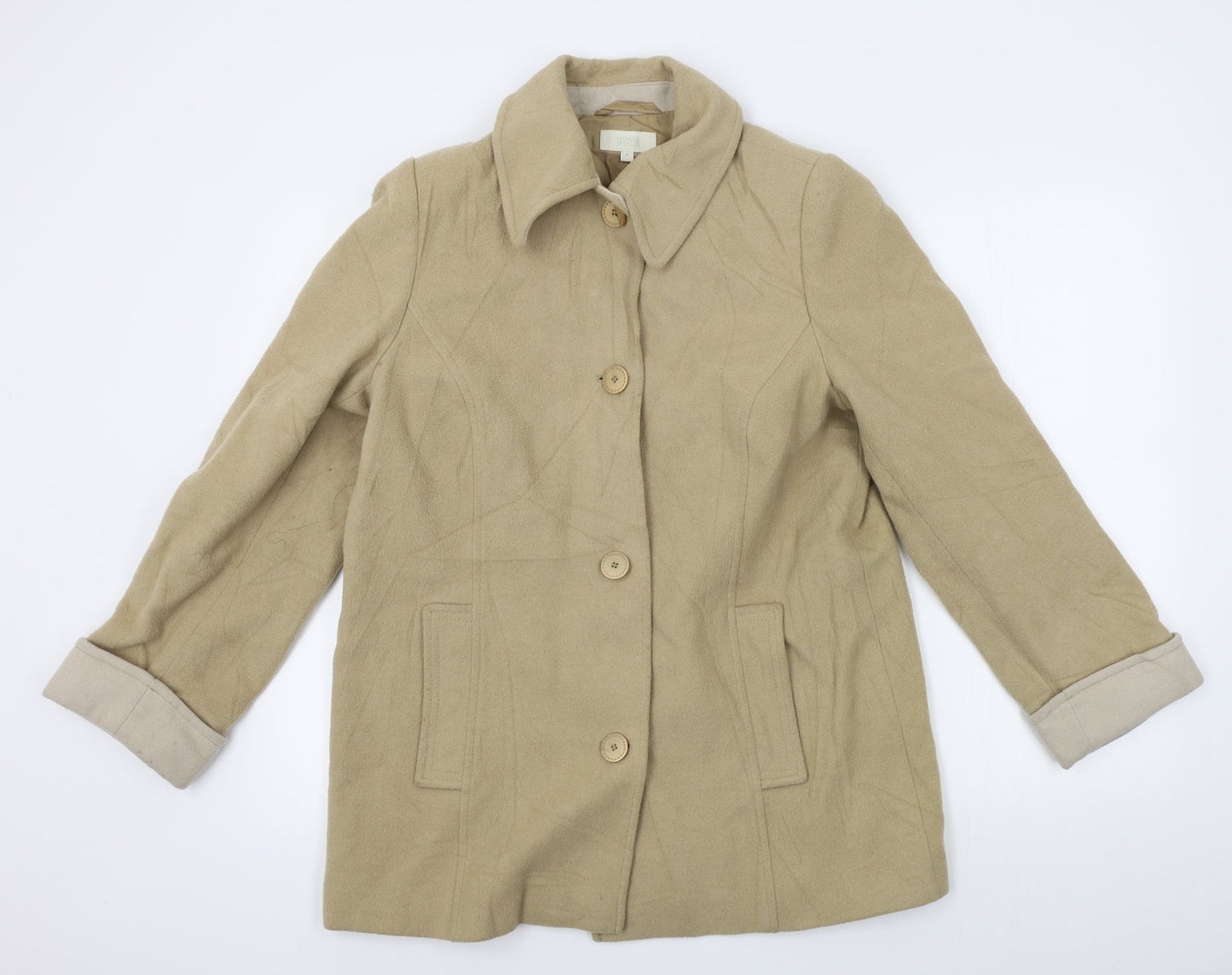 M&S Womens Beige   Overcoat Coat Size 14