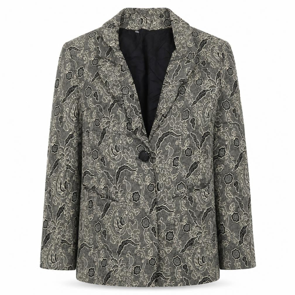 Michel Ambers Womens Beige Floral  Jacket Suit Jacket Size 8