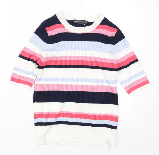 Marks and Spencer Womens Pink Striped Knit Pullover Jumper Size 16