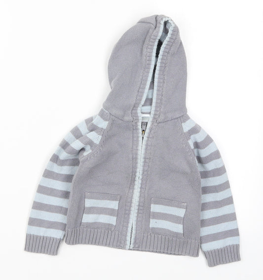 Cherokee Boys Blue Striped Knit Full Zip Jumper Size 12-18 Months
