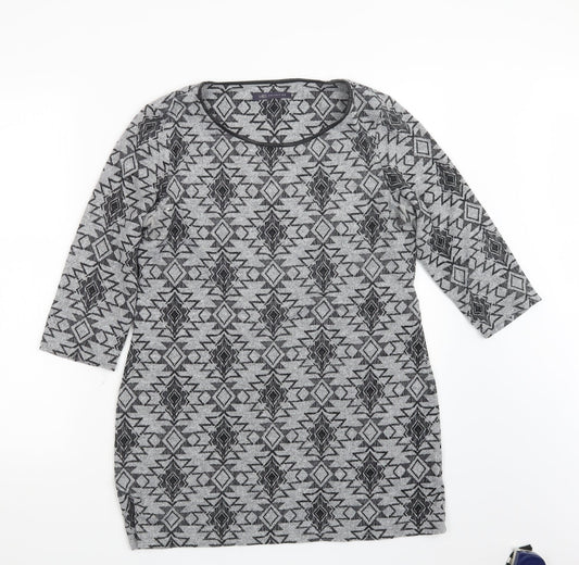 Marks and Spencer Womens Grey Geometric  Pullover Jumper Size 14