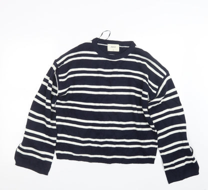 Additional front view of Papaya women’s blue striped knit jumper, size M