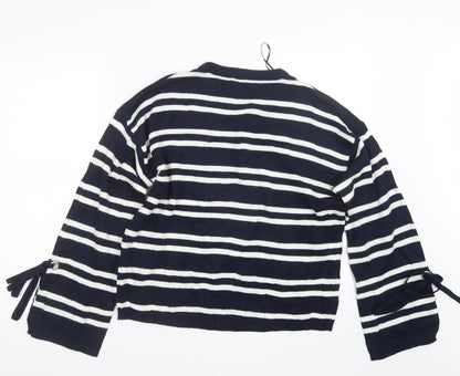 Back view of Papaya women’s blue striped knit jumper, size M