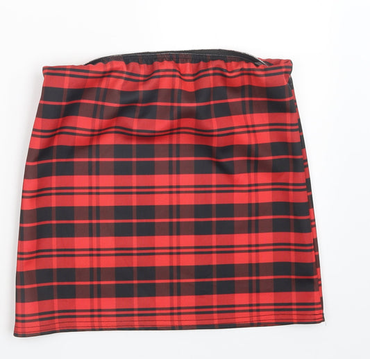 Preworn Womens Red Check  Mini Skirt Size 27 in