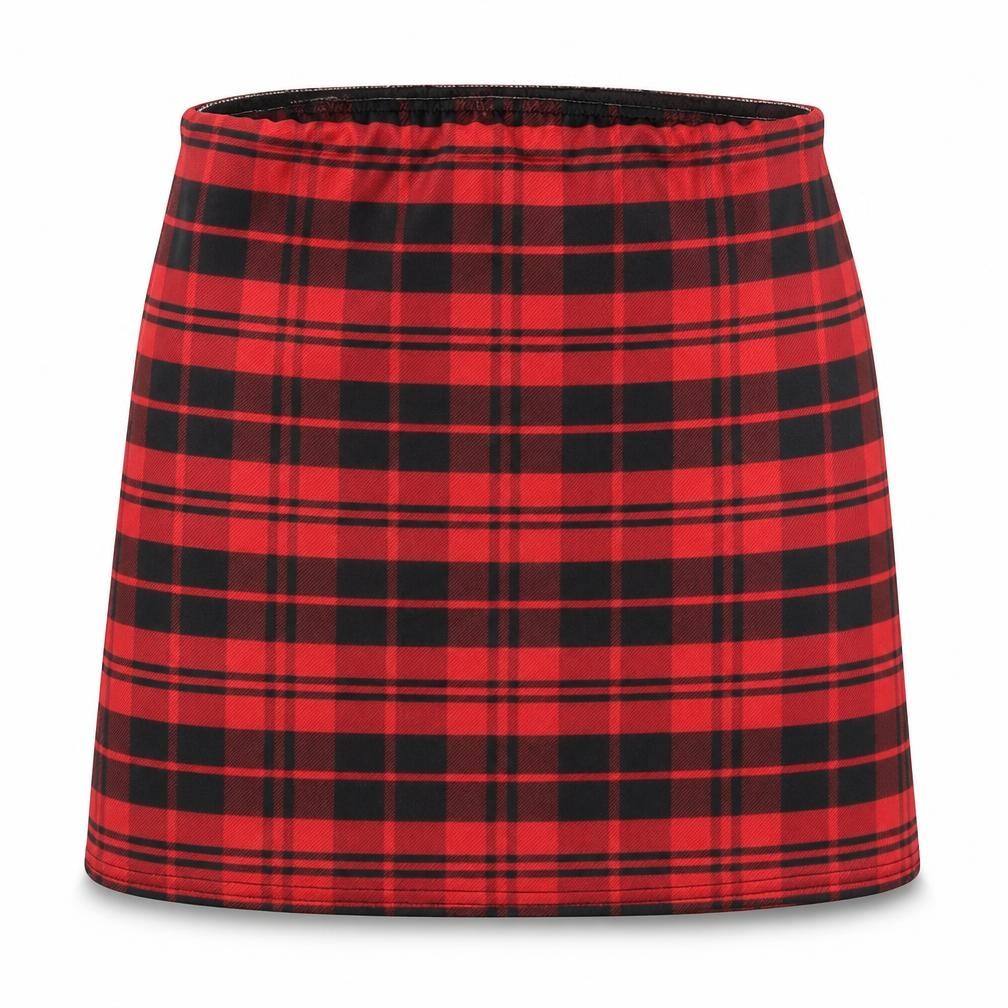 Preworn Womens Red Check  Mini Skirt Size 27 in